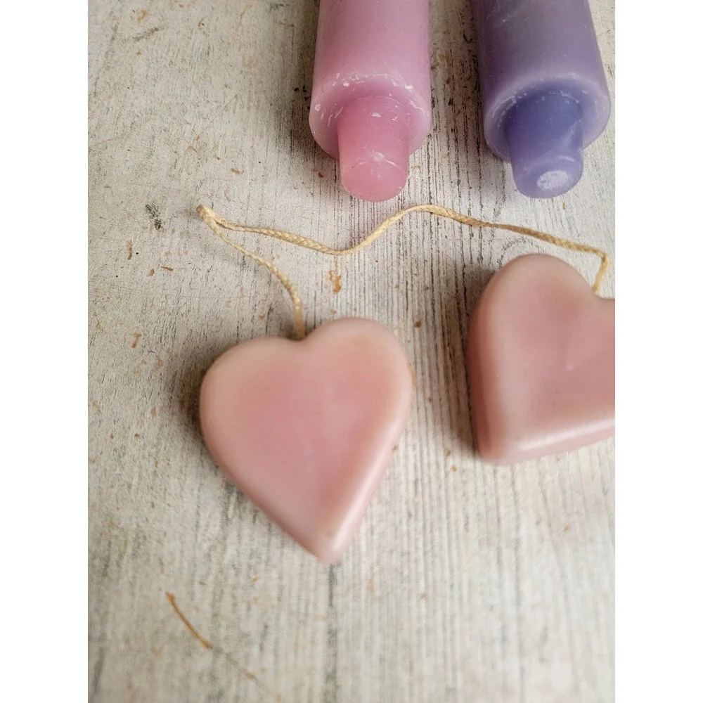Vintage Valentine unique pastel pink heart candle set variety purple home decor